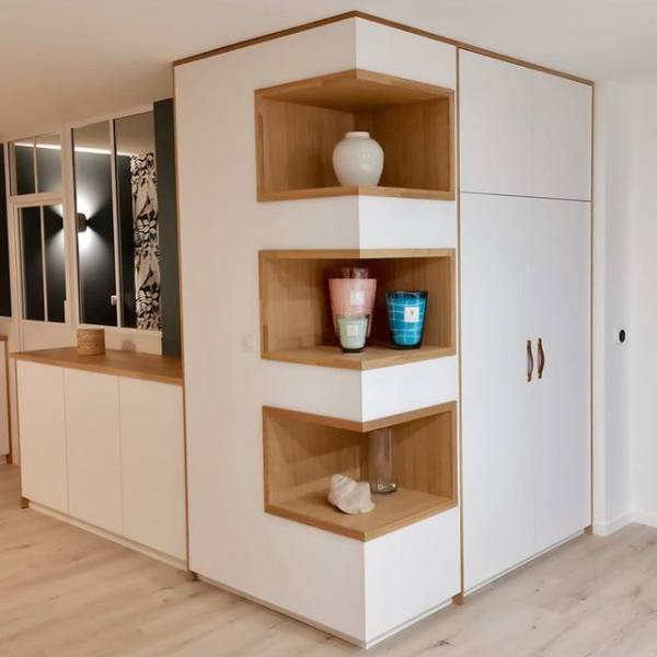 Fabrication d'un agencement d'ameublement de salon en bois par Vision Bois Métal à Biscarrosse